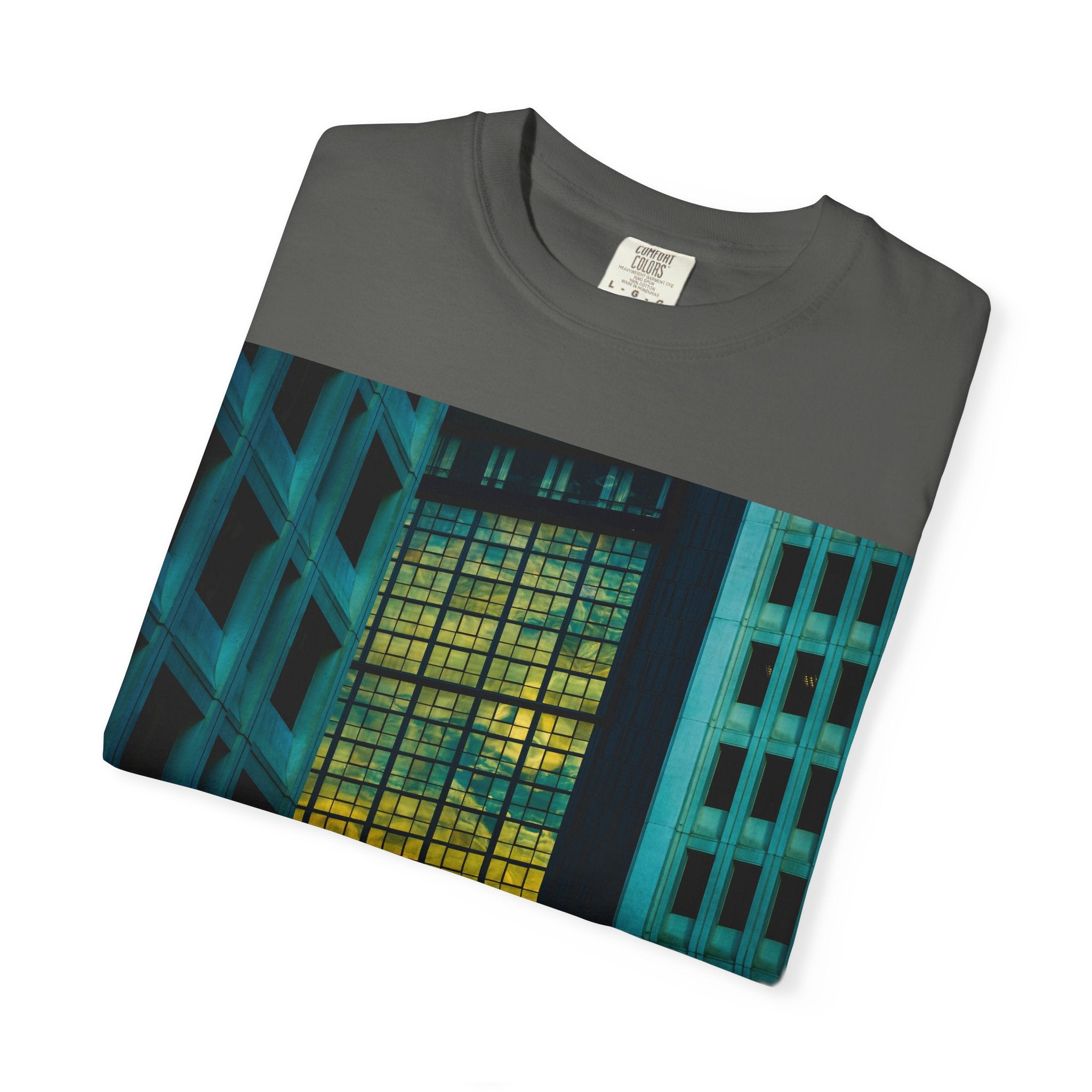 Walking With Van Gogh By Kevin Quinn-Urban Modern Architecture City Window Photo Tee — Nighttime Urban Architecture T-Shirt