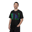 Love Talk By Kevin Quinn -Urban Abstract Architecture Neon Cityscape T-Shirt - Green & Purple Glitch Graphic