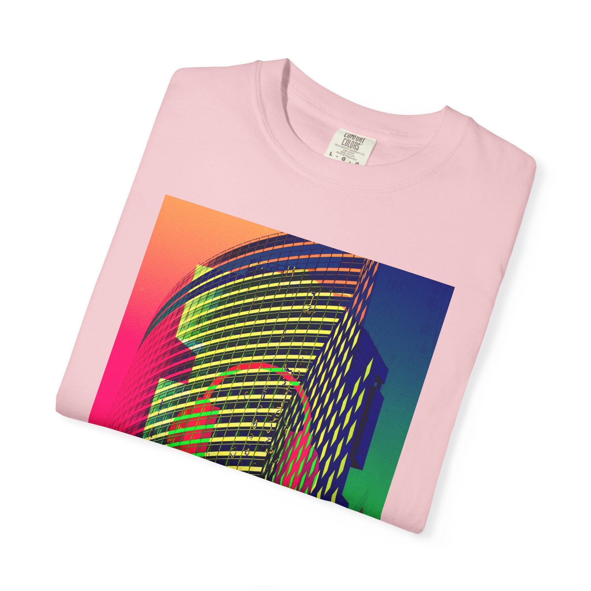 New York Beats By Kevin Quinn -Modern Abstract Architecture Neon Cityscape T-Shirt — Retro Vaporwave Building Print