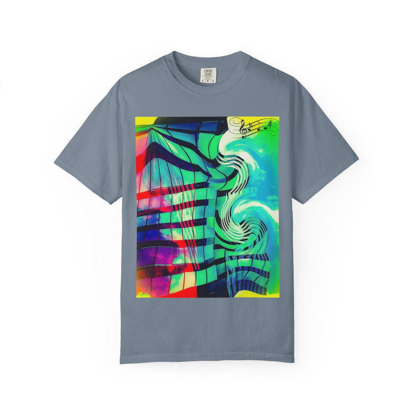 Rooftop Jazz By Kevin Quinn -Abstract Urban Modern Architecture Psychedelic Swirl T-Shirt