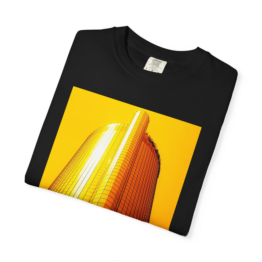 Summer In The City By Kevin Quinn -Modern Urban Architecture Sunset Skyscraper T-Shirt — Golden Architectural Photo Tee