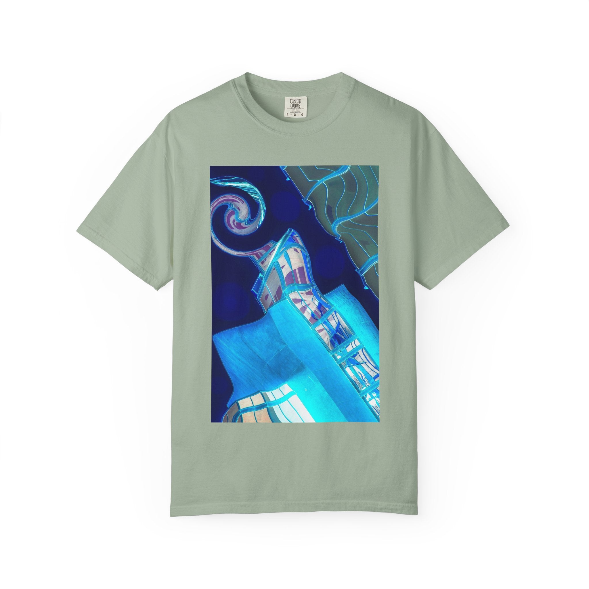 Tiny Dancer By Kevin Quinn   -Urban Modern Abstract Architecture Graphic Tee— Blue Surreal Building Art