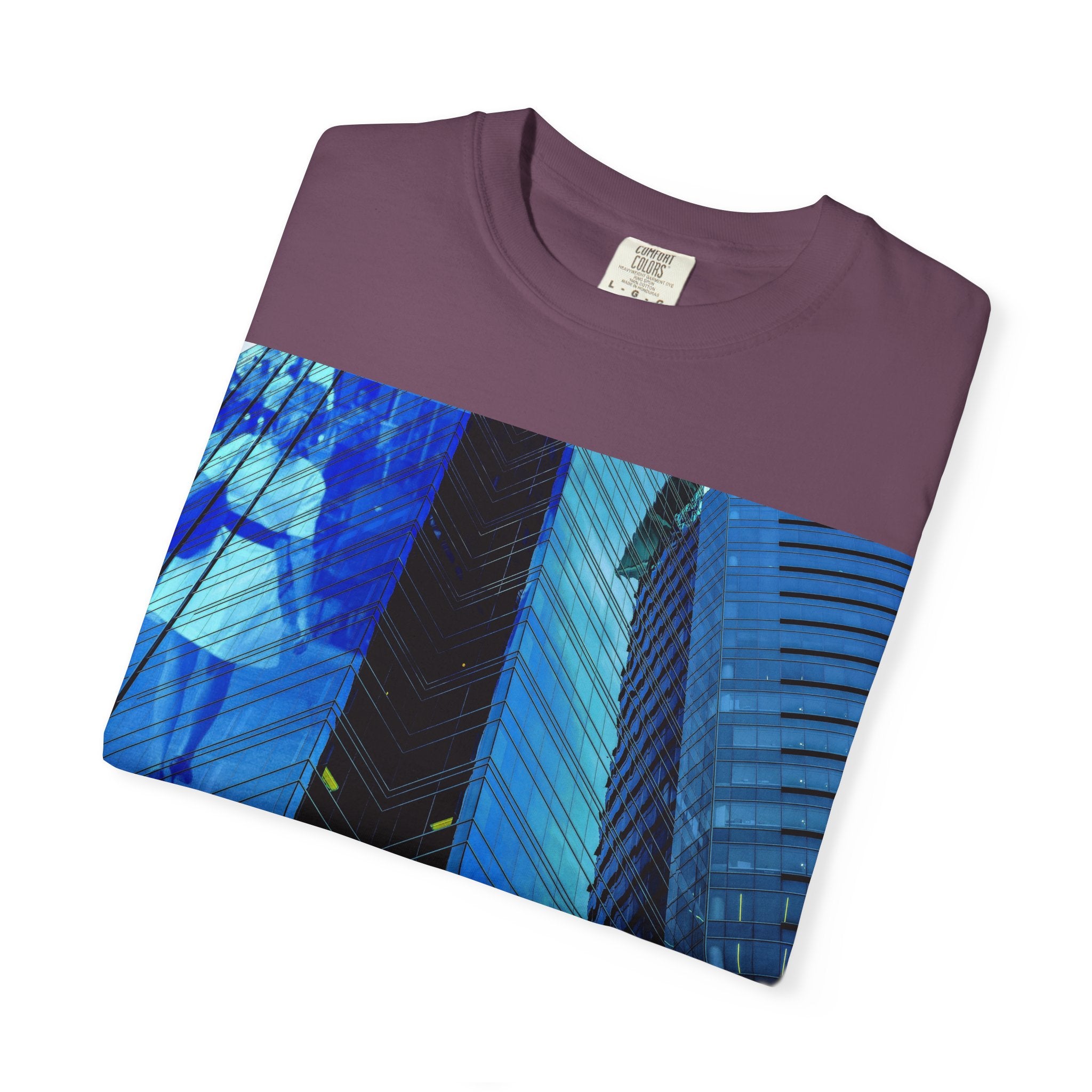 I Think of Her Often By Kevin Quinn -Abstract Urban Architecture Blue Skyscraper with Girl T-Shirt
