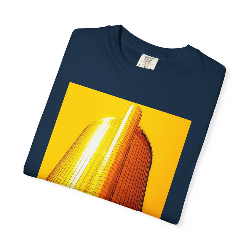 Summer In The City By Kevin Quinn -Modern Urban Architecture Sunset Skyscraper T-Shirt — Golden Architectural Photo Tee