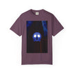 Mr. O  By Kevin Quinn   -Skull Ghost Graphic T-Shirt — Neon Blue Haunted Vibe- Modern Urban Pop Architecture