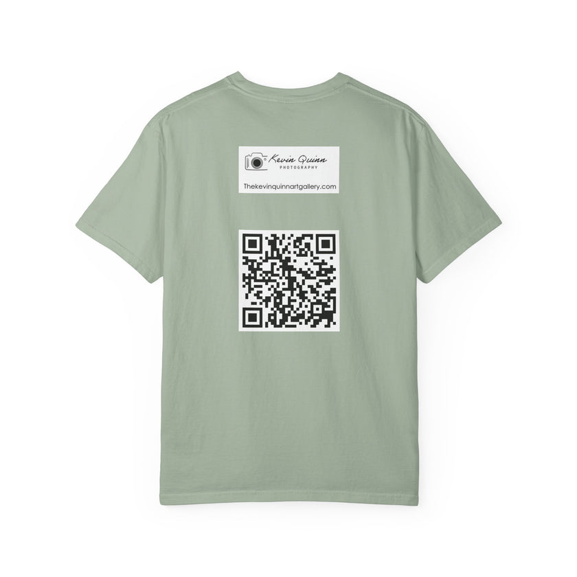 She Knows How To Use Them By Kevin Quinn -Modern Pop Architecture Art Stiletto T‑Shirt — Colorblock High Heel Graphic with QR Code