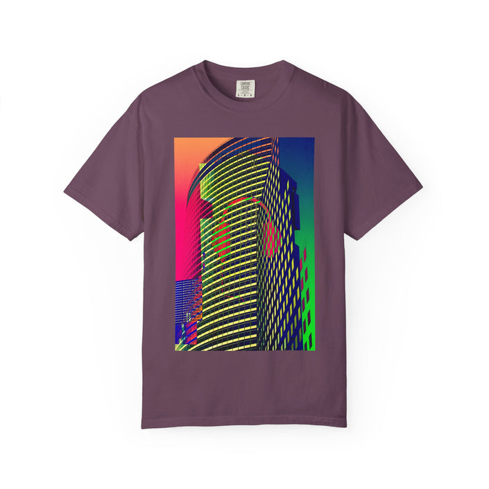 New York Beats By Kevin Quinn -Modern Abstract Architecture Neon Cityscape T-Shirt — Retro Vaporwave Building Print