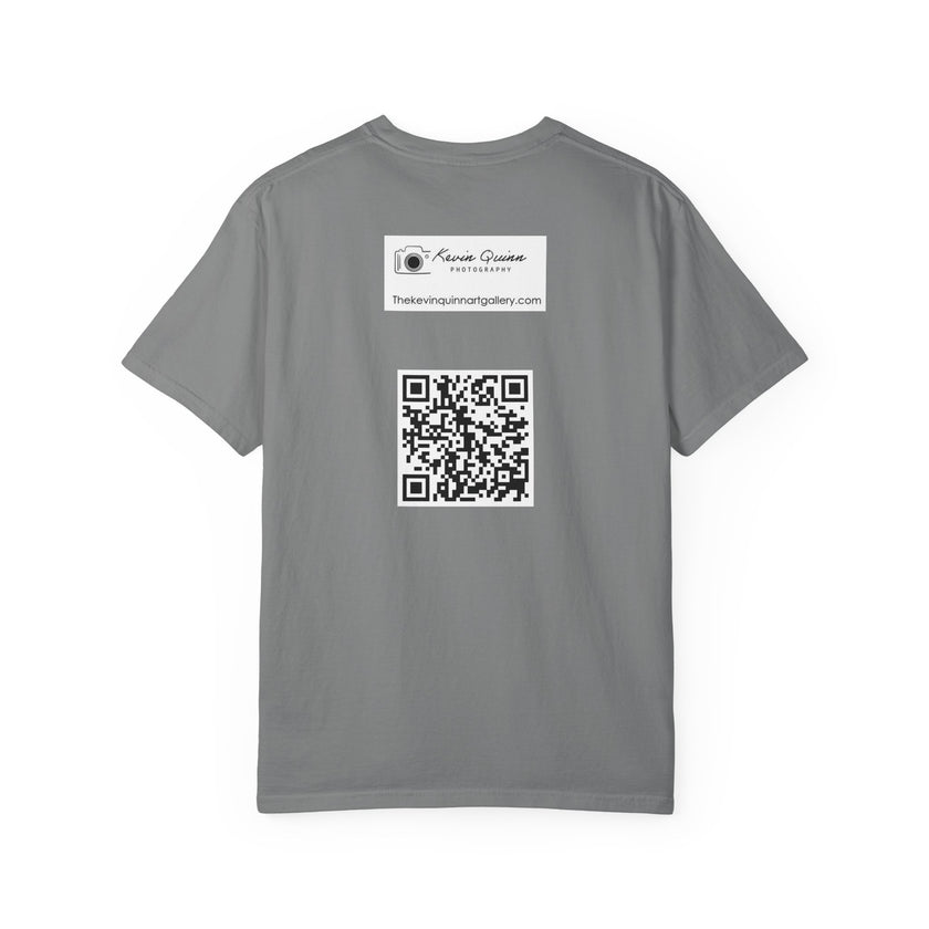 Silky The Sun Kid By Kevin Quinn-Modern Urban Sunface Graphic T-Shirt — Yellow Sun Artwork with QR Code Back
