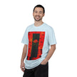 Hotel New Mexico By Kevin Quinn-Modern Abstract Architecture UFO QR Tee — Red Graphic T-Shirt with QR Code Back