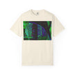Love Talk By Kevin Quinn -Urban Abstract Architecture Neon Cityscape T-Shirt - Green & Purple Glitch Graphic