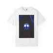 Mr. O  By Kevin Quinn   -Skull Ghost Graphic T-Shirt — Neon Blue Haunted Vibe- Modern Urban Pop Architecture
