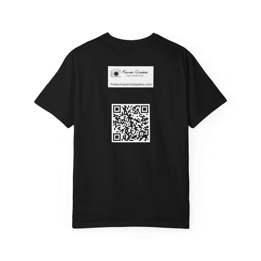 Silky The Sun Kid By Kevin Quinn-Modern Urban Sunface Graphic T-Shirt — Yellow Sun Artwork with QR Code Back