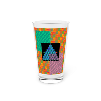 Abstract Art Beer Pint Glass – 16oz Craft Beer Glass – “Quest For Q Bert” by Kevin Quinn