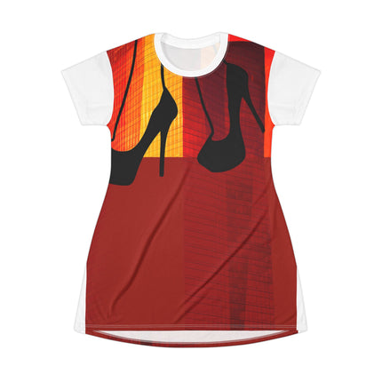 Baby Doll By Kevin Quinn High Heel Silhouette T-Shirt Dress — Bold Red Graphic Dress for Night Out