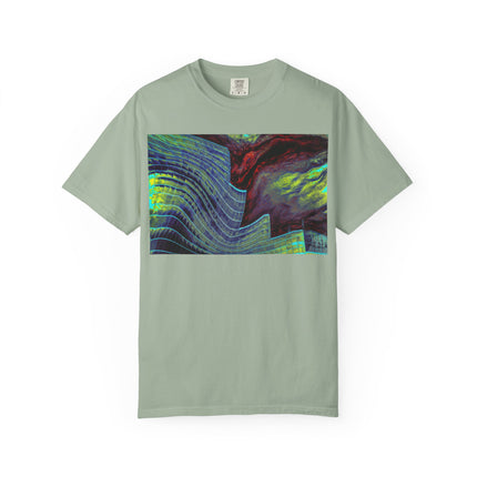 Leaving On A Thursday By Kevin Quinn -Urban Abstract Architecture Wave Art T-Shirt — Neon Ocean Landscape Graphic Tee
