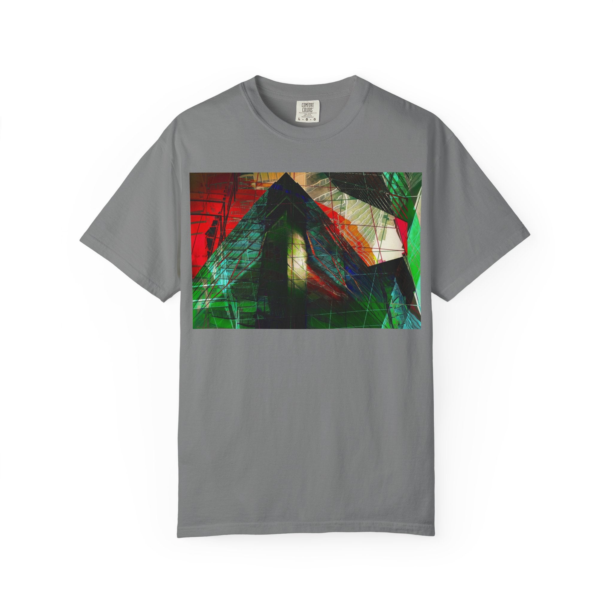 In The Journey By Kevin Quinn- Abstract Urban Architecture Geometric Pyramid T-Shirt — Colorful Architectural Art Tee