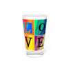 Abstract Art Beer Pint Glass – 16oz Craft Beer Glass – “Love