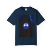 Mr. O  By Kevin Quinn   -Skull Ghost Graphic T-Shirt — Neon Blue Haunted Vibe- Modern Urban Pop Architecture