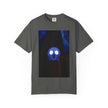 Mr. O  By Kevin Quinn   -Skull Ghost Graphic T-Shirt — Neon Blue Haunted Vibe- Modern Urban Pop Architecture