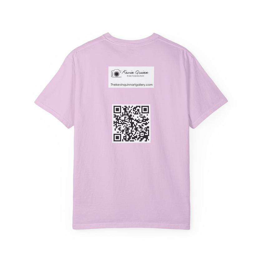 Silky The Sun Kid By Kevin Quinn-Modern Urban Sunface Graphic T-Shirt — Yellow Sun Artwork with QR Code Back