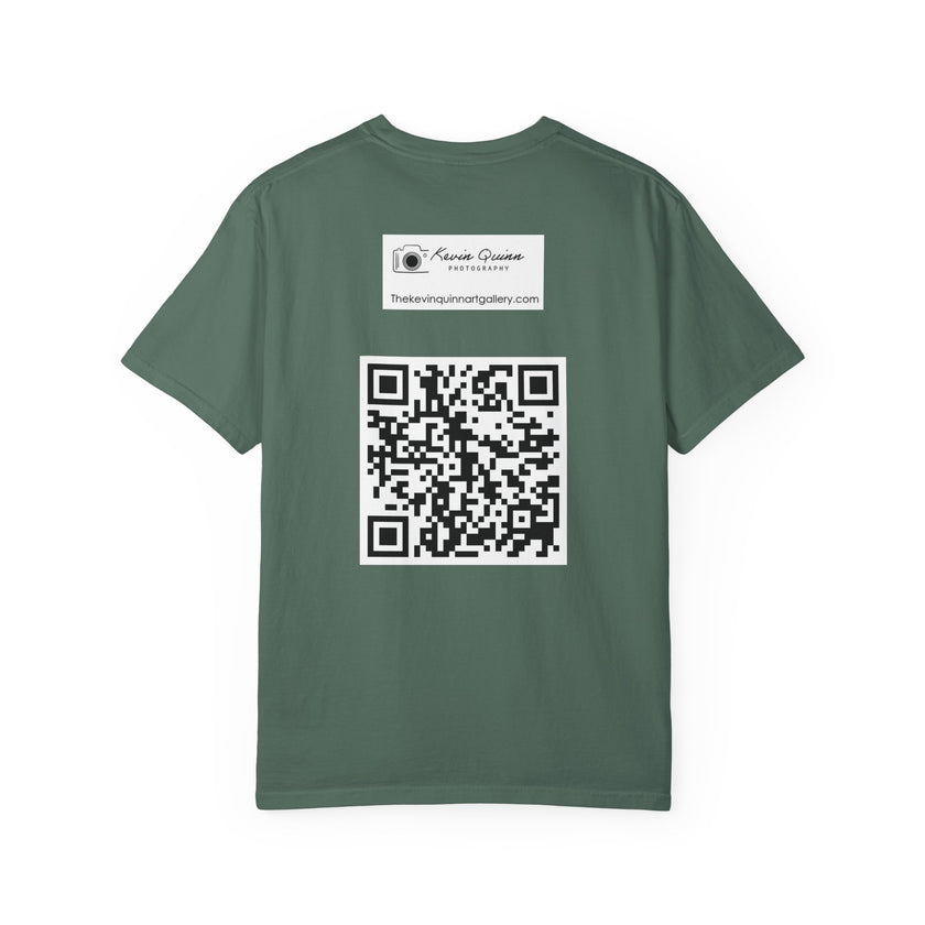 Glamour Boy By Kevin Quinn T-Shirt — Abstract Pop Art Architecture Neon Philly City Monument Graphic with QR Code Back