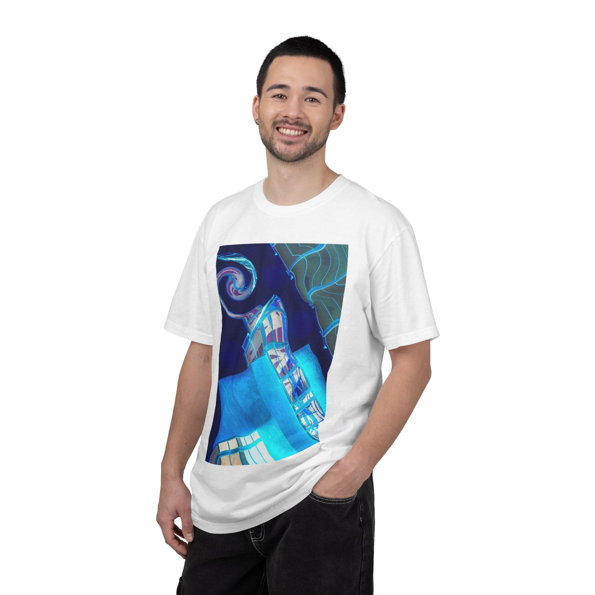 Tiny Dancer By Kevin Quinn   -Urban Modern Abstract Architecture Graphic Tee— Blue Surreal Building Art