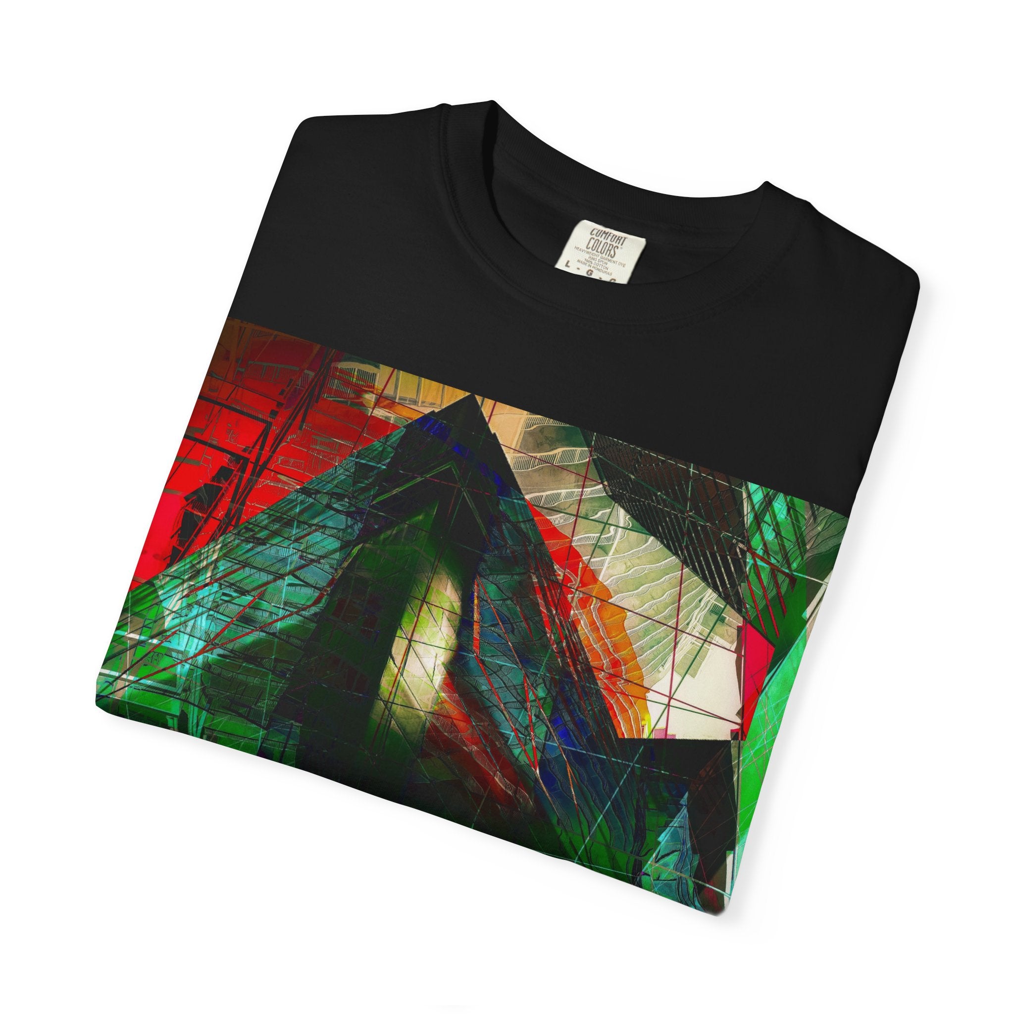 In The Journey By Kevin Quinn- Abstract Urban Architecture Geometric Pyramid T-Shirt — Colorful Architectural Art Tee