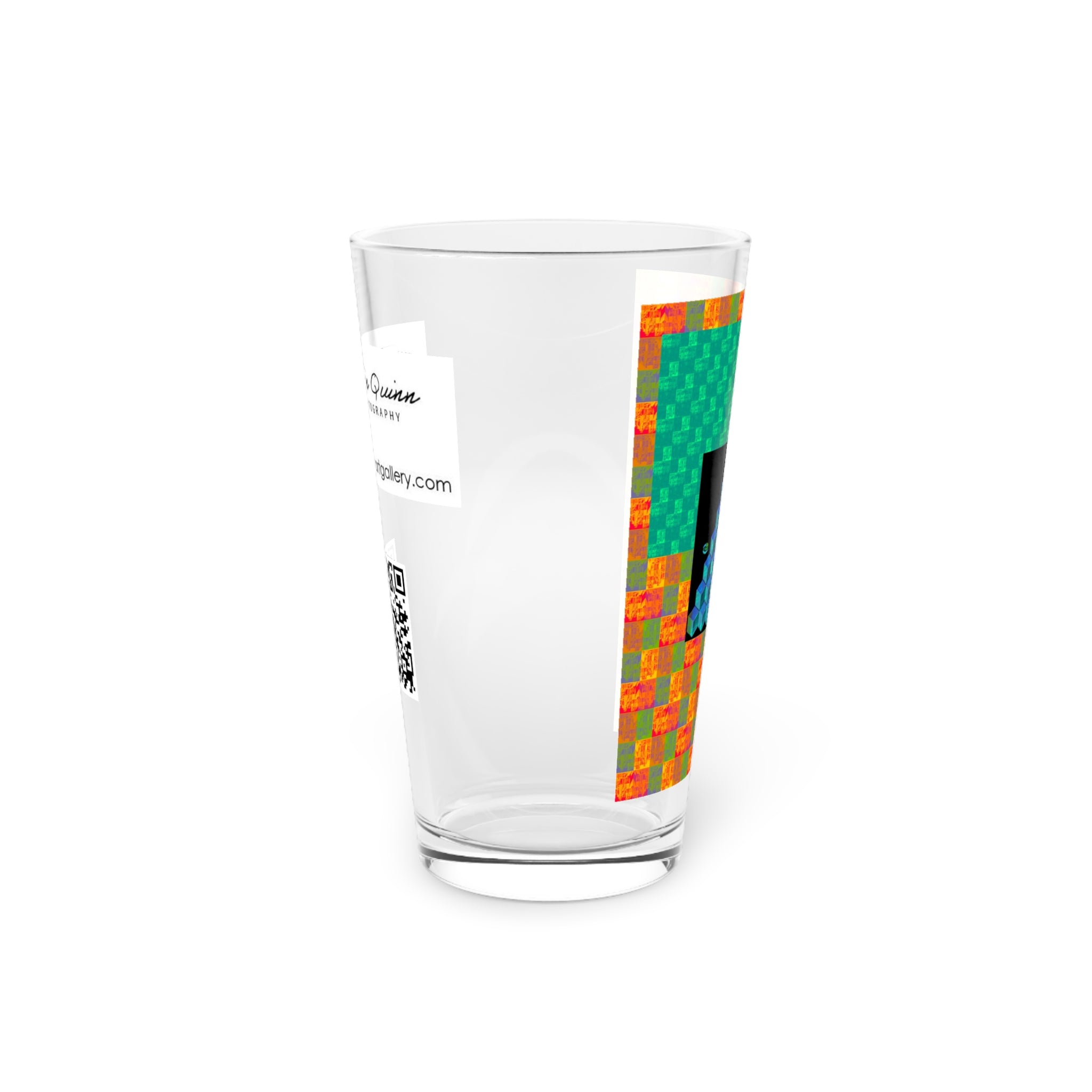 Abstract Art Beer Pint Glass – 16oz Craft Beer Glass – “Quest For Q Bert” by Kevin Quinn