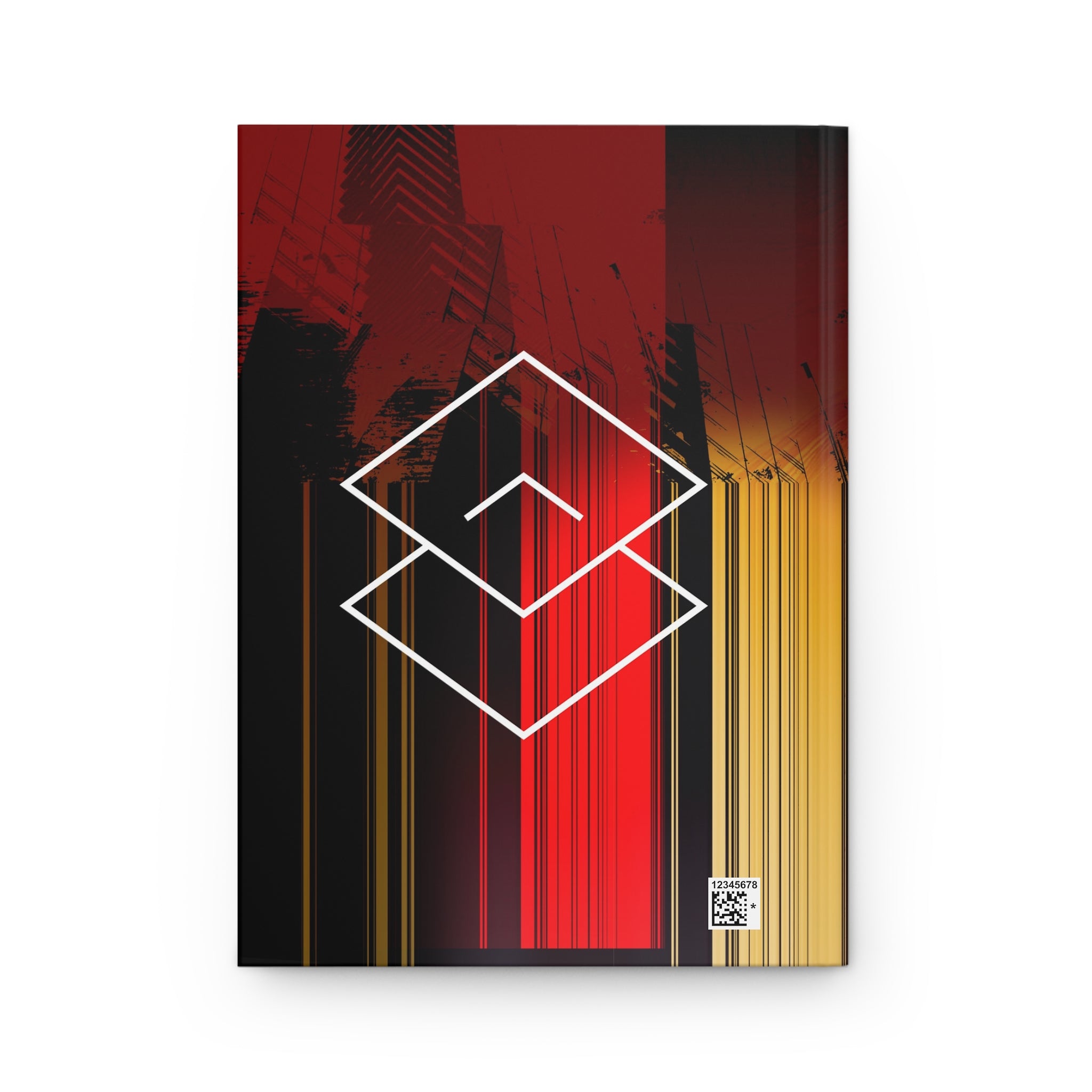 Here We Are By Kevin Quinn - Abstract Cityscape Hardcover Journal — Red & Gold Geometric Notebook