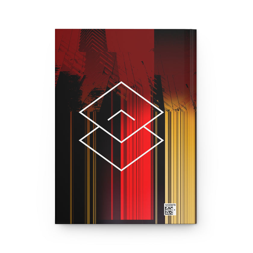 Here We Are By Kevin Quinn - Abstract Cityscape Hardcover Journal — Red & Gold Geometric Notebook
