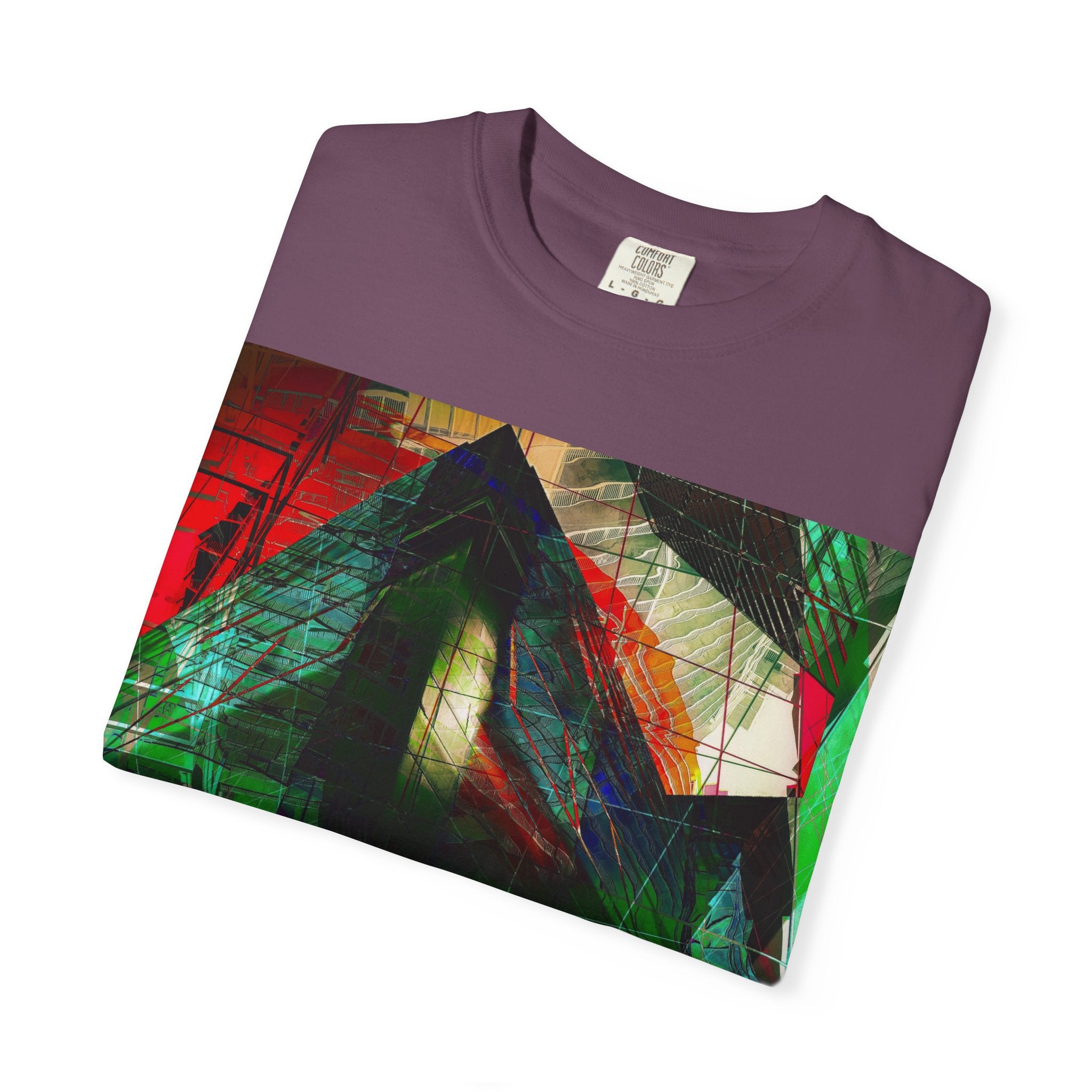 In The Journey By Kevin Quinn- Abstract Urban Architecture Geometric Pyramid T-Shirt — Colorful Architectural Art Tee