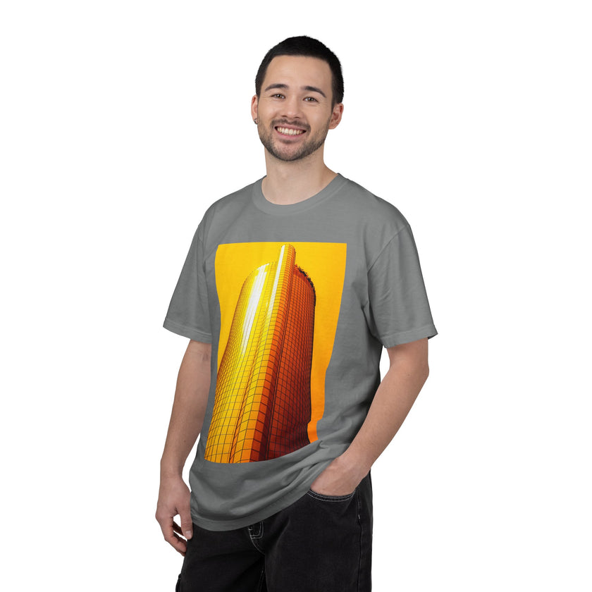 Summer In The City By Kevin Quinn -Modern Urban Architecture Sunset Skyscraper T-Shirt — Golden Architectural Photo Tee