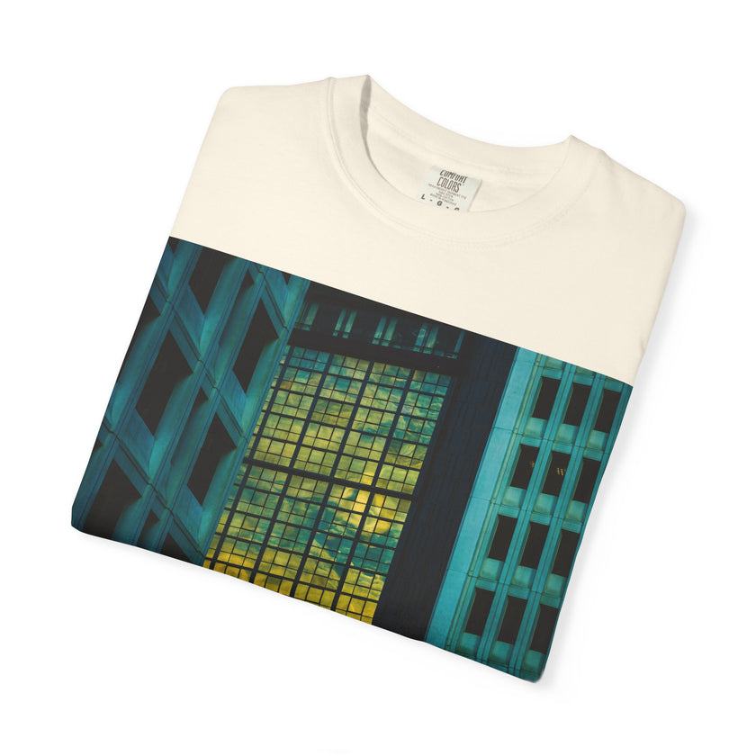 Walking With Van Gogh By Kevin Quinn-Urban Modern Architecture City Window Photo Tee — Nighttime Urban Architecture T-Shirt
