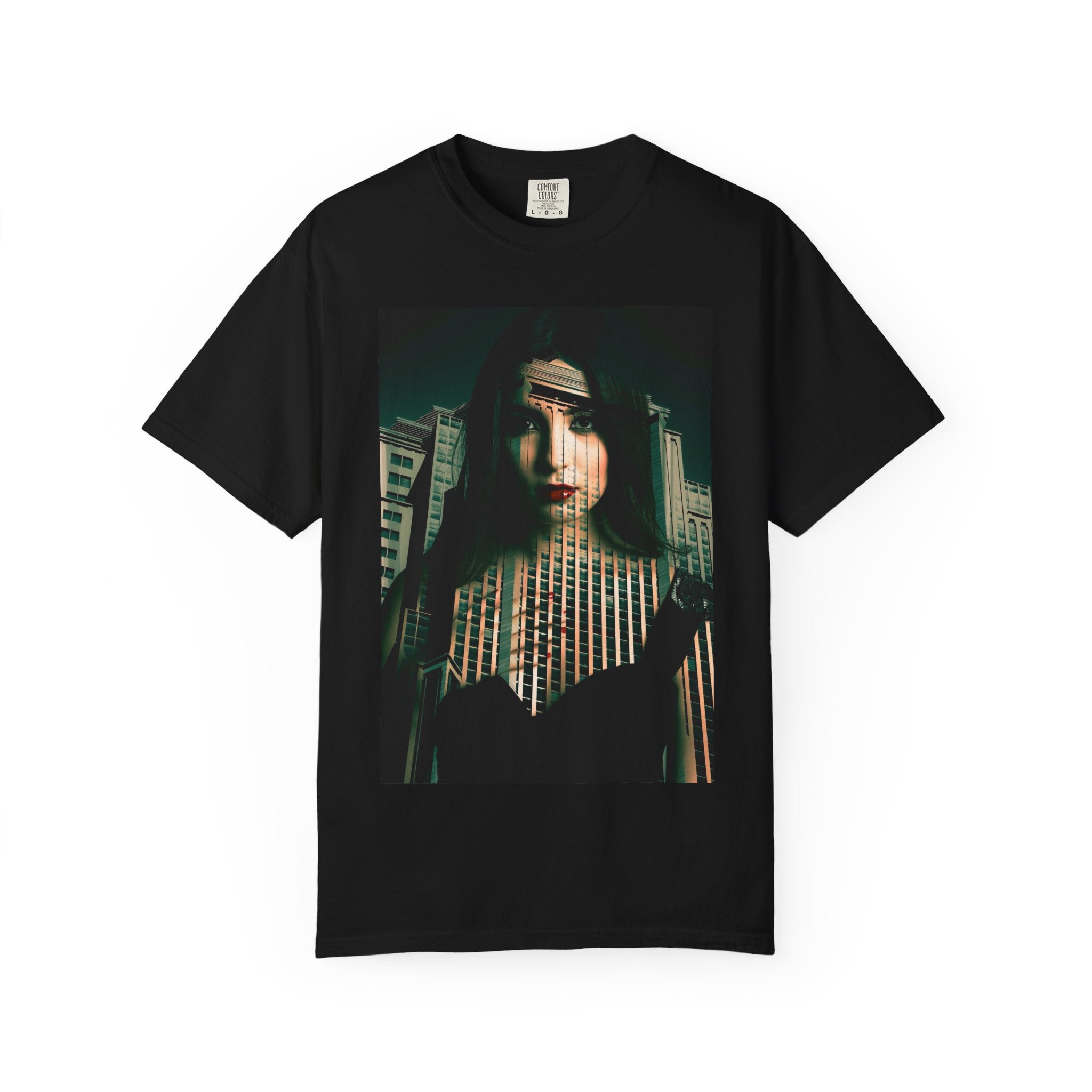 Vampire Game By Kevin Quinn — Moody Double Exposure City Woman Graphic Tee