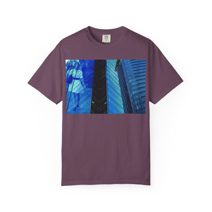 I Think of Her Often By Kevin Quinn -Abstract Urban Architecture Blue Skyscraper with Girl T-Shirt
