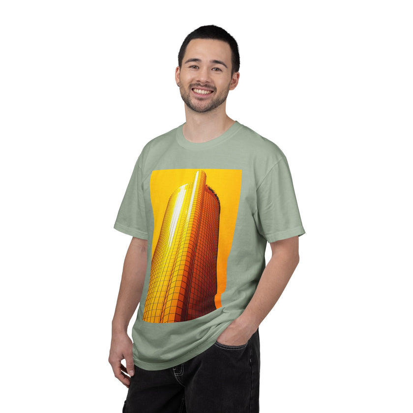 Summer In The City By Kevin Quinn -Modern Urban Architecture Sunset Skyscraper T-Shirt — Golden Architectural Photo Tee