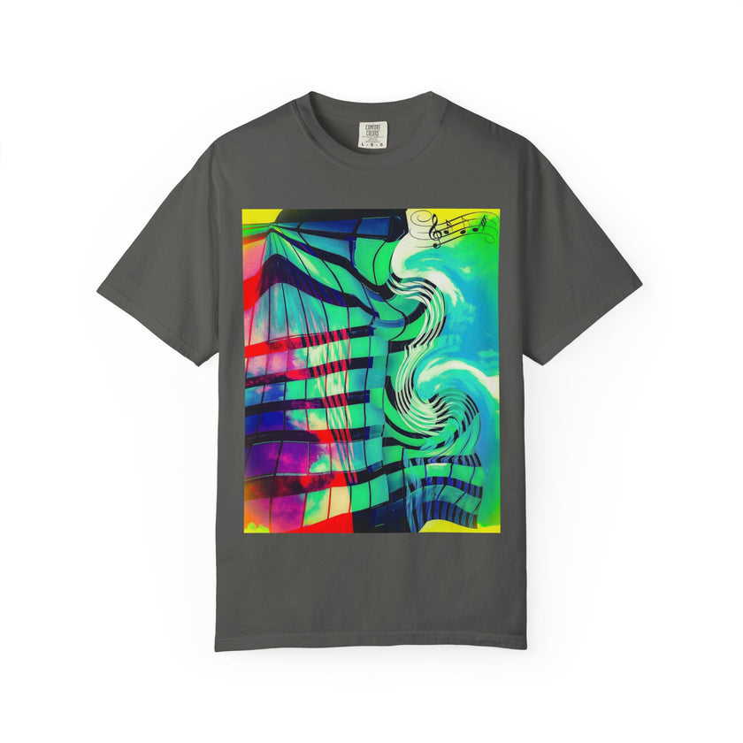 Rooftop Jazz By Kevin Quinn -Abstract Urban Modern Architecture Psychedelic Swirl T-Shirt