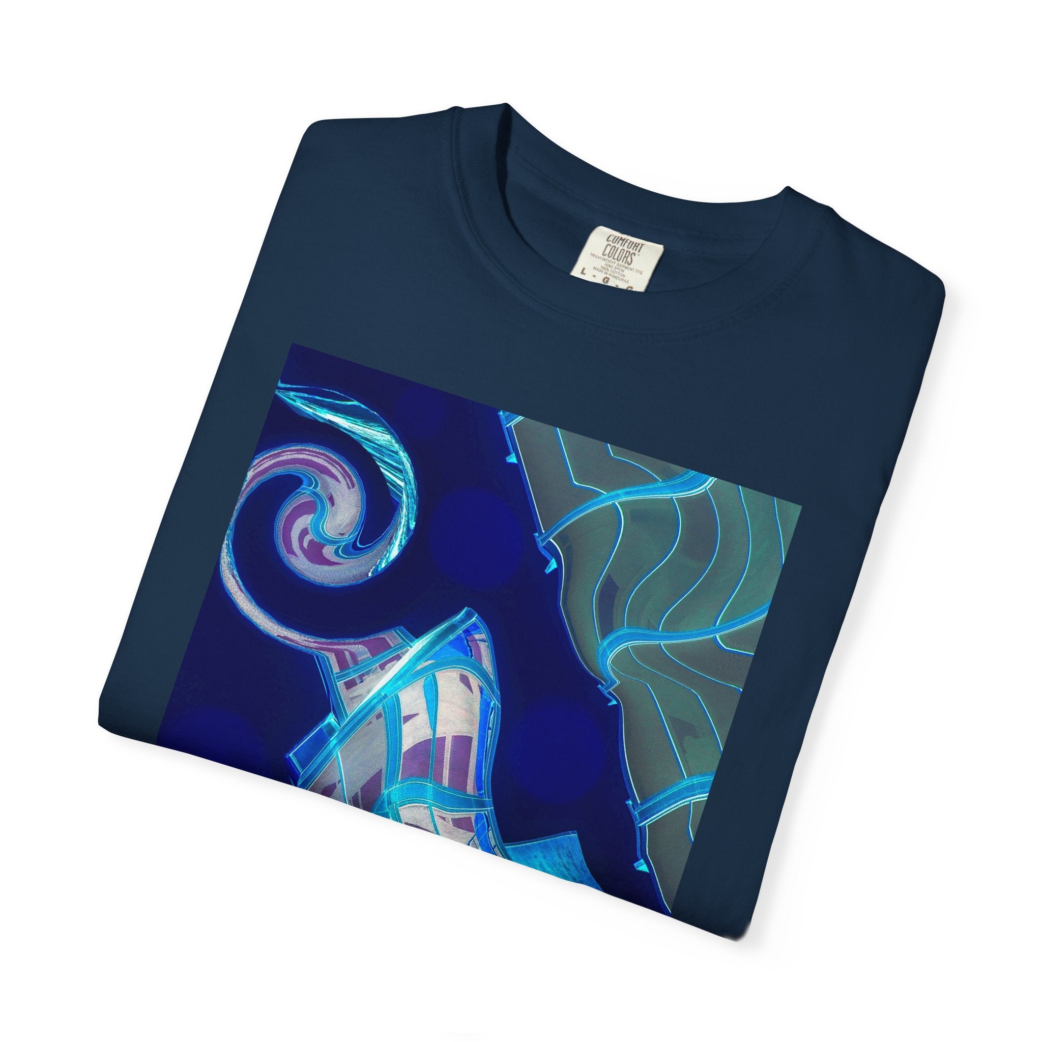 Tiny Dancer By Kevin Quinn   -Urban Modern Abstract Architecture Graphic Tee— Blue Surreal Building Art