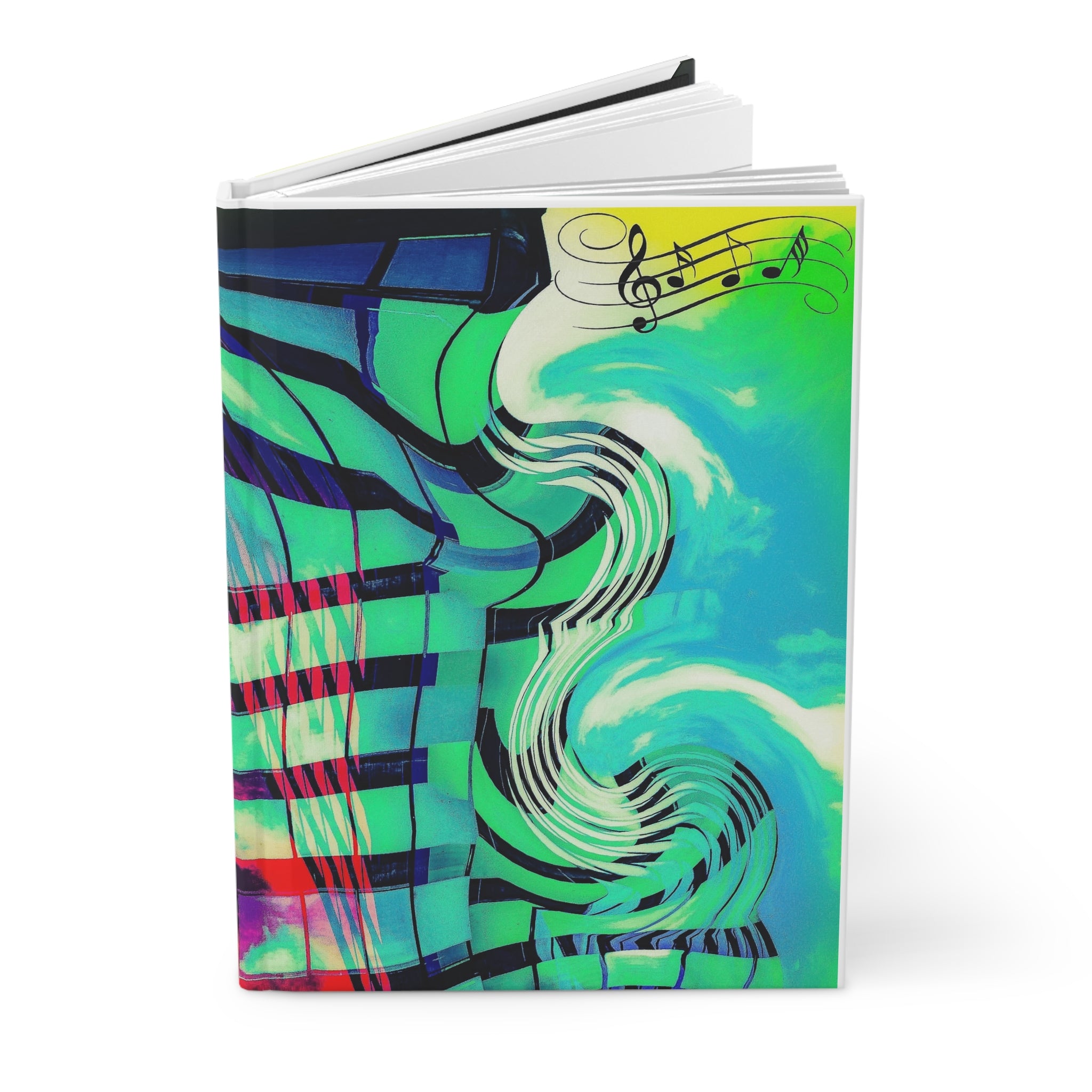Rooftop Jazz By Kevin Quinn - Music Waves Hardcover Journal — Abstract Piano Notes Notebook