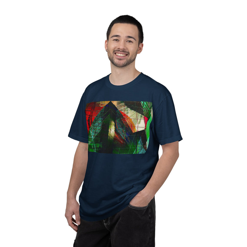 In The Journey By Kevin Quinn- Abstract Urban Architecture Geometric Pyramid T-Shirt — Colorful Architectural Art Tee
