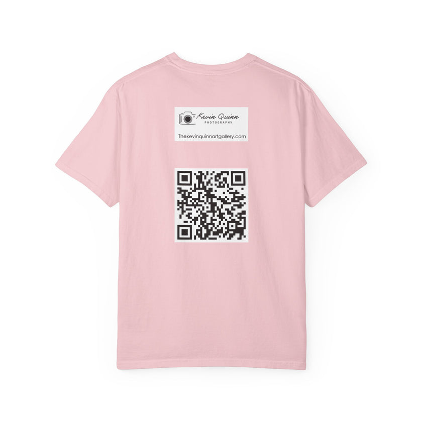 She Knows How To Use Them By Kevin Quinn -Modern Pop Architecture Art Stiletto T‑Shirt — Colorblock High Heel Graphic with QR Code
