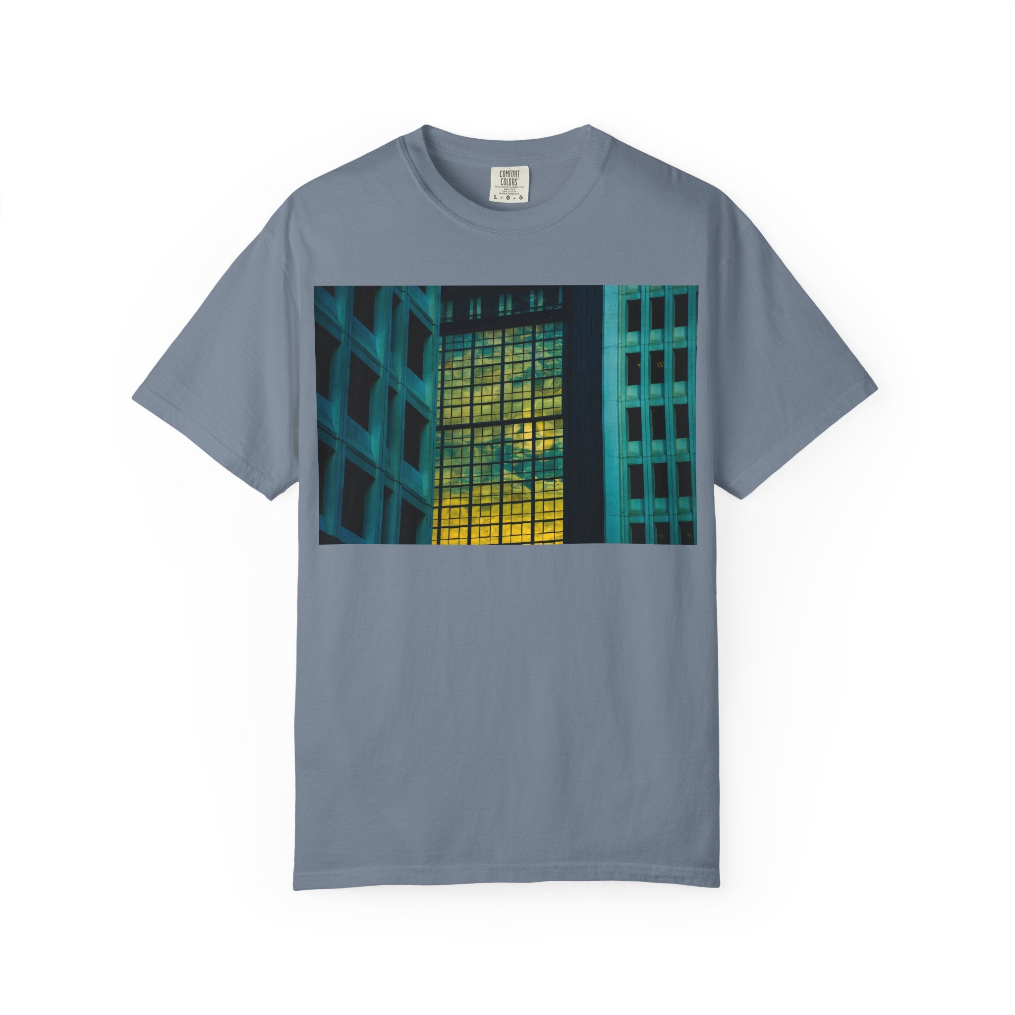 Walking With Van Gogh By Kevin Quinn-Urban Modern Architecture City Window Photo Tee — Nighttime Urban Architecture T-Shirt