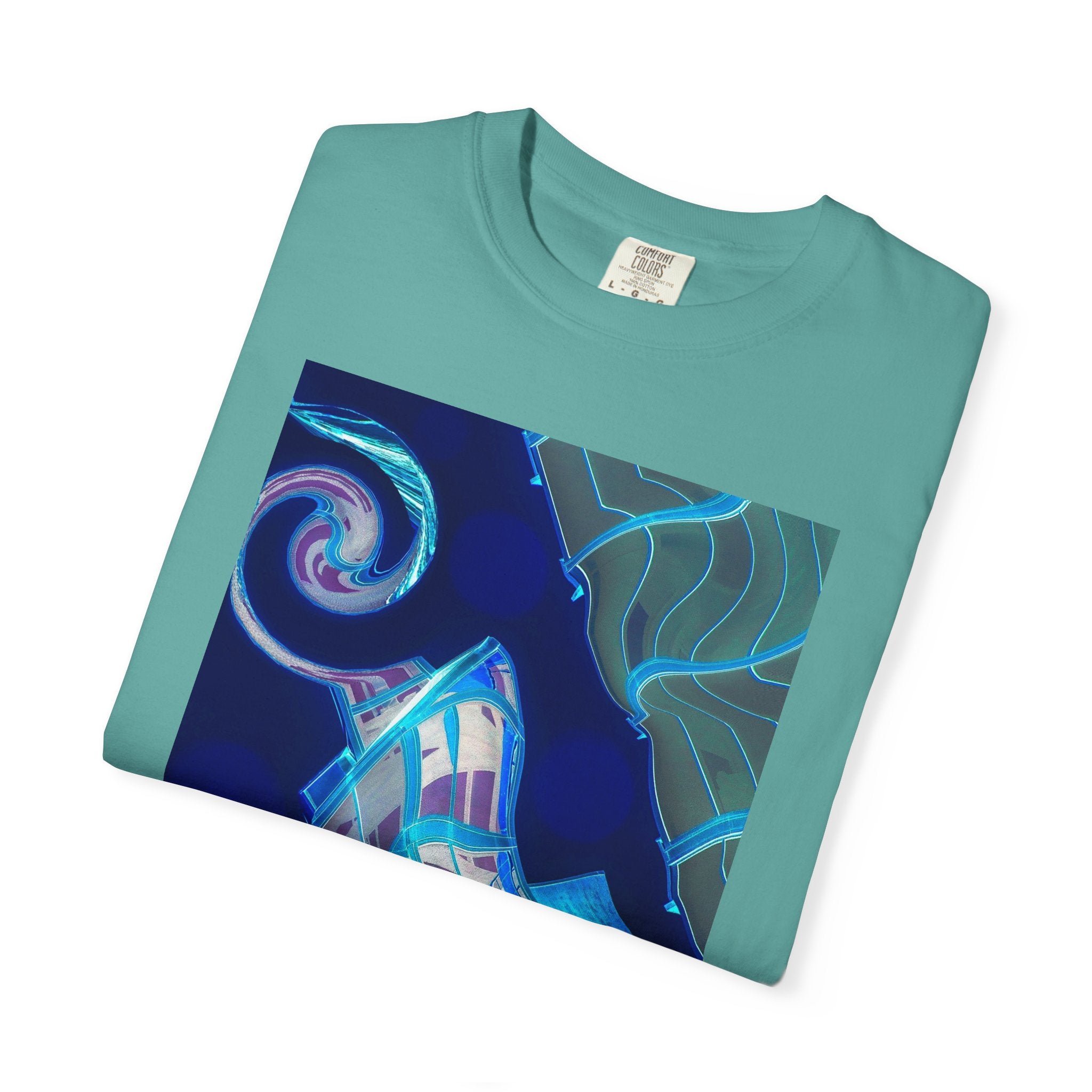 Tiny Dancer By Kevin Quinn   -Urban Modern Abstract Architecture Graphic Tee— Blue Surreal Building Art