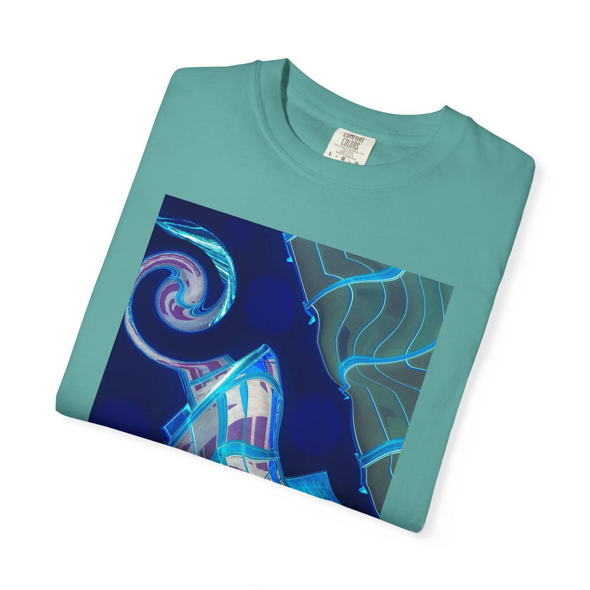 Tiny Dancer By Kevin Quinn   -Urban Modern Abstract Architecture Graphic Tee— Blue Surreal Building Art