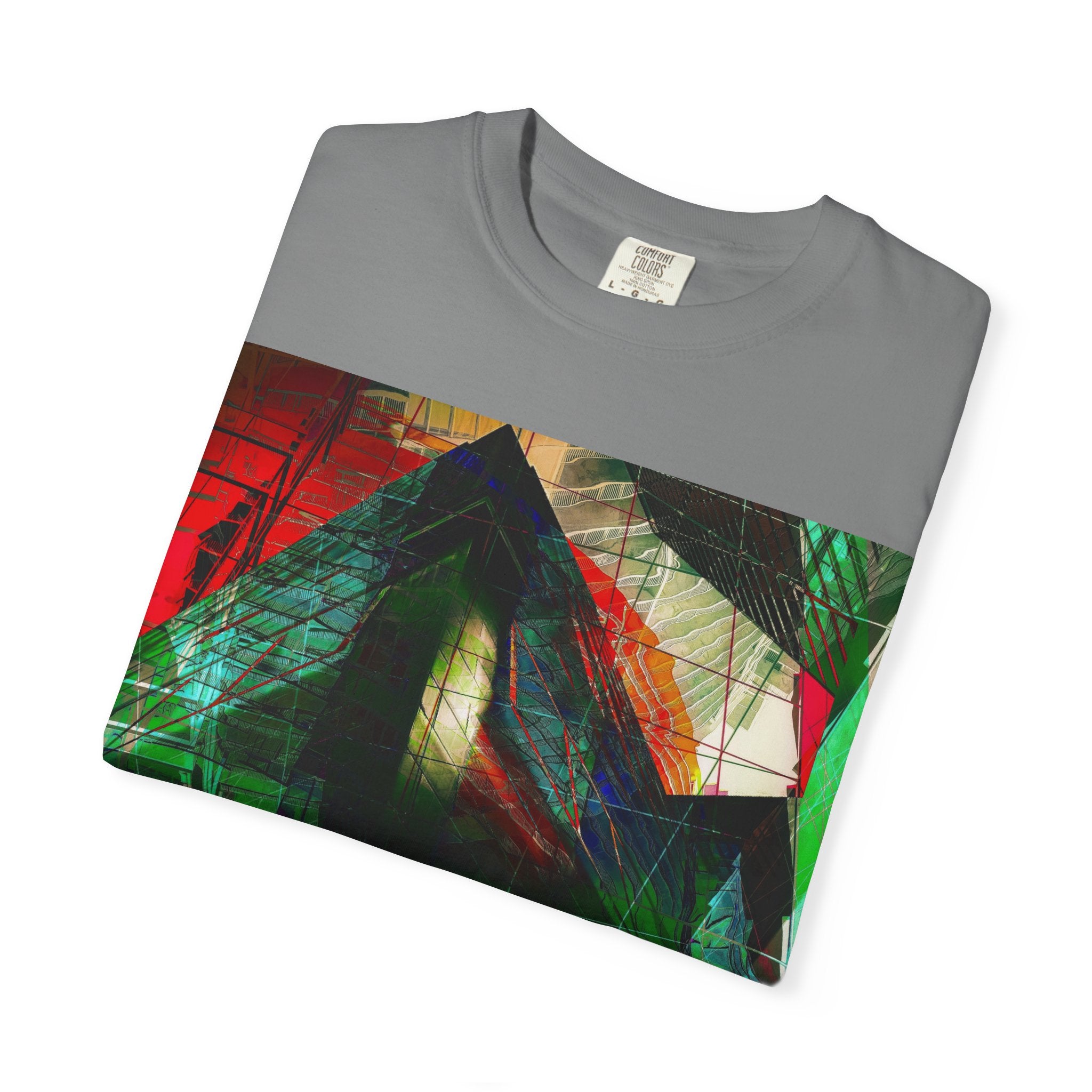 In The Journey By Kevin Quinn- Abstract Urban Architecture Geometric Pyramid T-Shirt — Colorful Architectural Art Tee