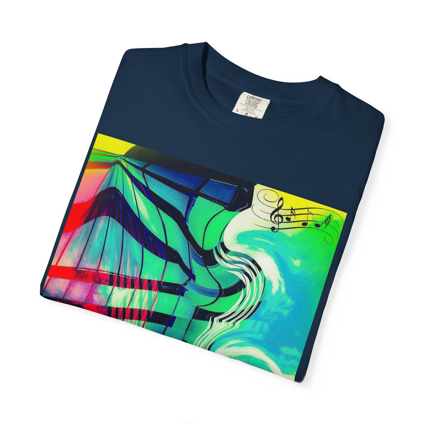 Rooftop Jazz By Kevin Quinn -Abstract Urban Modern Architecture Psychedelic Swirl T-Shirt