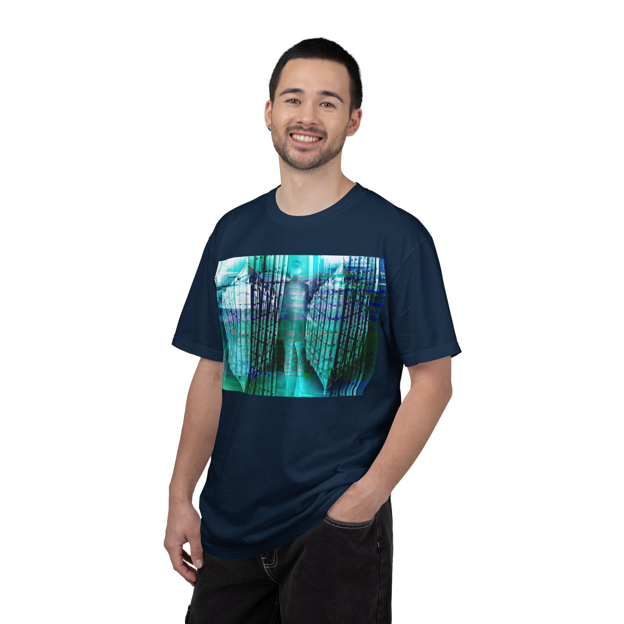 Pardon Me By Kevin Quinn -Abstract Urban Architecture Street Photography Blue T-Shirt — Surreal Nature Graphic Tee