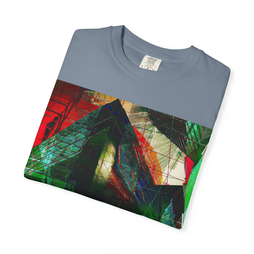 In The Journey By Kevin Quinn- Abstract Urban Architecture Geometric Pyramid T-Shirt — Colorful Architectural Art Tee