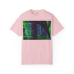 Love Talk By Kevin Quinn -Urban Abstract Architecture Neon Cityscape T-Shirt - Green & Purple Glitch Graphic