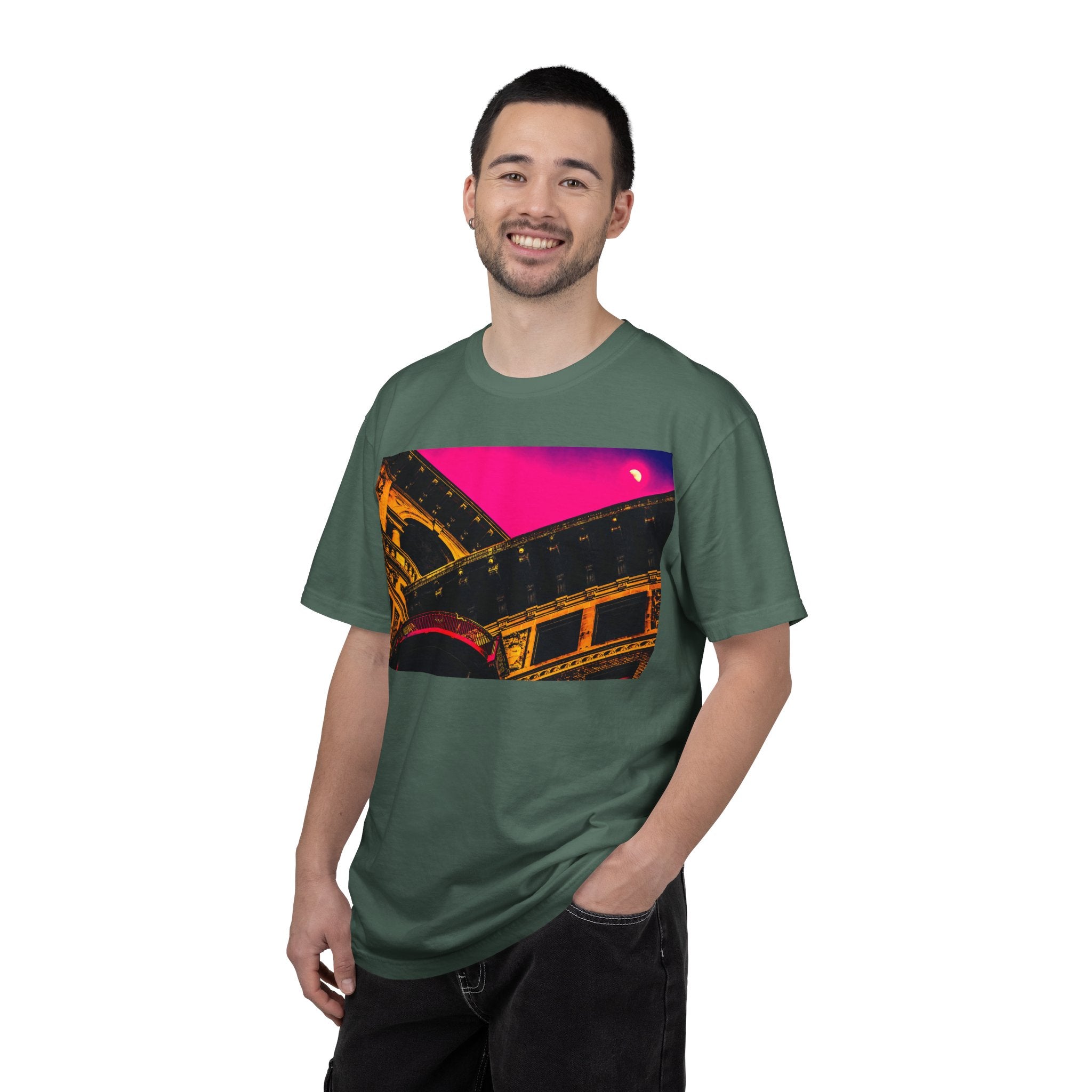 Moonlight Love Affair By Kevin Quinn -Modern Urban Architecture Romantic Pop Art T-Shirt